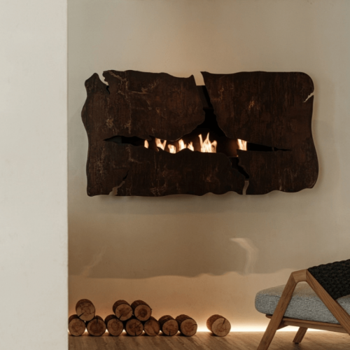 Apollo IV wall-mounted bioethanol fireplace by GlammFire in a warm contemporary interior